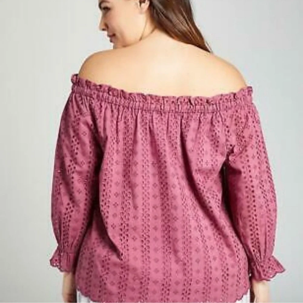 Lane Bryant Off-Shoulder Eyelet Top 14/16 - Picture 2 of 7